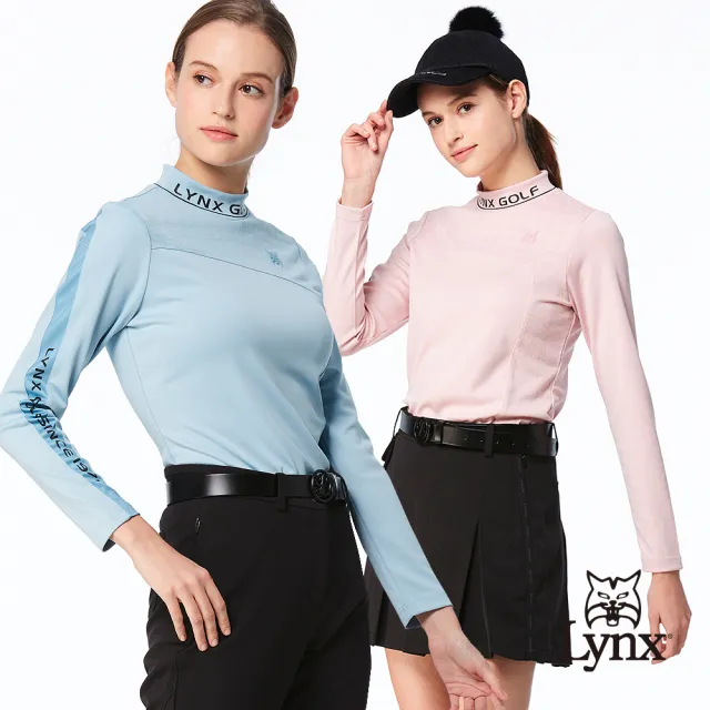 【Lynx Golf】首爾高桿風格！女款合身吸溼排汗雙面緹花配布剪接膠印造型長袖POLO衫/高爾夫球衫(二色)