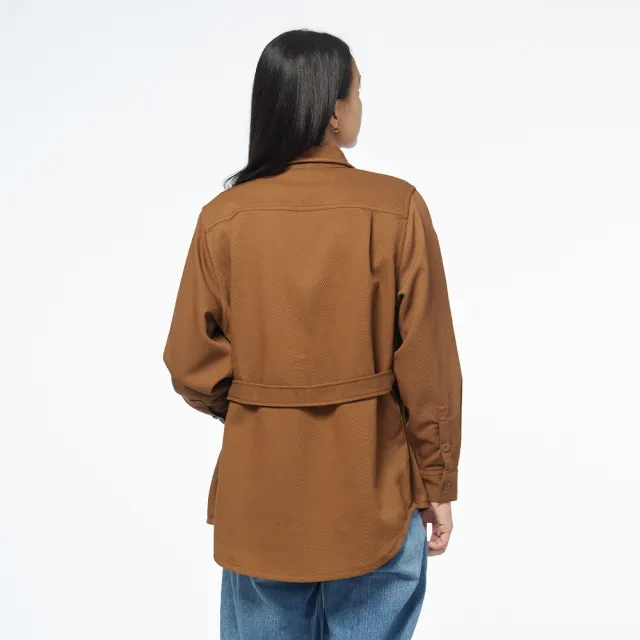 【JEEP】女裝 多口袋獵裝長版襯衫式外套(棕色)