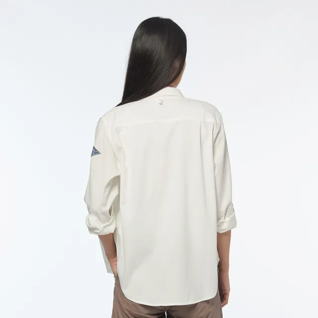 【JEEP】女裝 斜邊口袋剪接長袖襯衫(白色)
