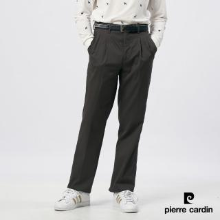 【pierre cardin 皮爾卡登】商務休閒 男款 彈性雙褶休閒長褲-褐色(5235875-89)