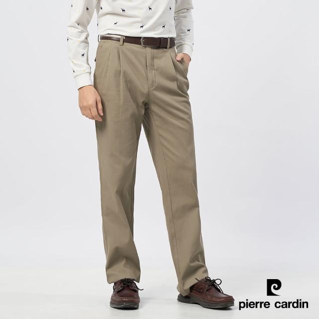 【pierre cardin 皮爾卡登】商務休閒 男款 彈性雙褶休閒長褲-卡其色(5235876-84)