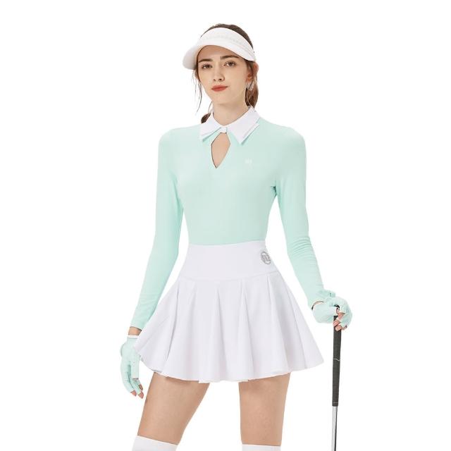 【BLKTEE GOLF】雙層領V口女長袖-淺綠(高爾夫長袖上衣 golf球衫)