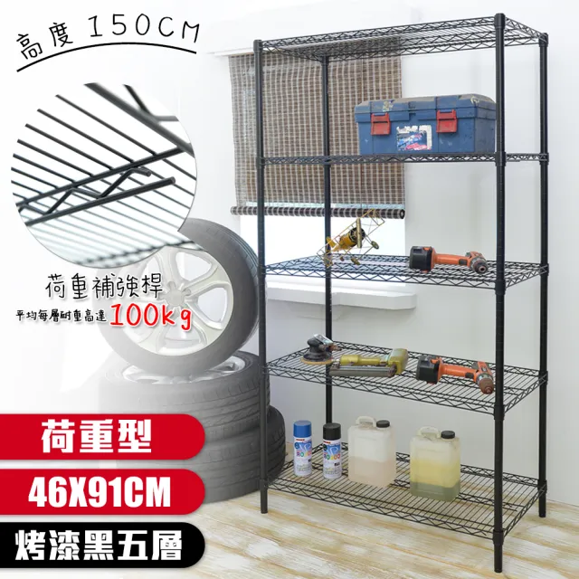 【居家cheaper】荷重型 烤黑 46X91X150CM 五層置物架(每層耐重100KG 層架鐵架 置物架 貨架)