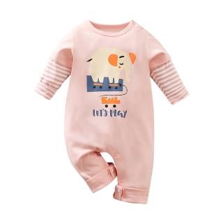 【JoyNa】嬰兒 純棉長袖包屁衣 滑板象連身衣(肩扣下扣.寶寶衣)