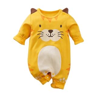 【JoyNa】嬰兒 純棉長袖包屁衣 老虎連身衣(肩扣下扣.寶寶衣)