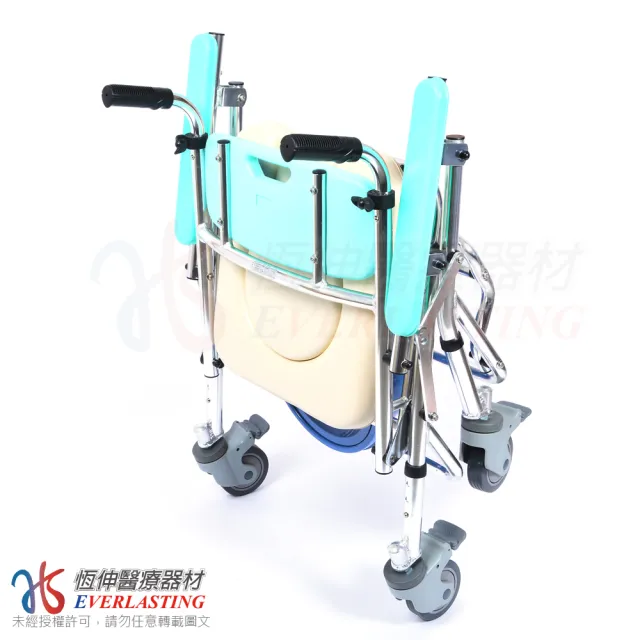 【恆伸醫療器材】福利品ER-4542 鋁合金便盆椅/洗澡便器椅/洗澡椅(有輪可推、可收合、可調高度)