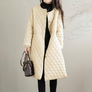 【LANNI 藍尼】★菱形格純色日系無印風棉衣外套(大衣/保暖/女裝)