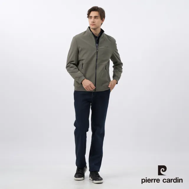 【pierre cardin 皮爾卡登】男款 都會休閒格紋立領鋪棉外套-橄欖綠色(5235751-45)