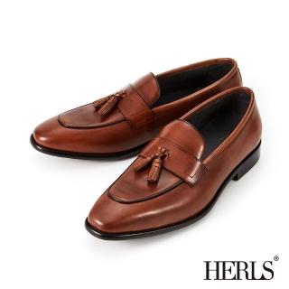 【HERLS】男鞋系列-全真皮裙飾流蘇樂福鞋 面試通勤(慄棕色)