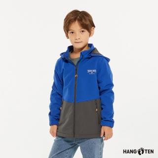 【Hang Ten】童裝-恆溫多功能-防輕潑水貼合軟殼刷毛保暖撞色連帽外套(深藍)