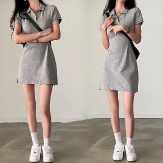 【D.studio】韓版復古小眾翻領修身顯瘦小個子連衣裙(短裙 連身裙 短袖上衣 女裝 衣服 套裝 顯瘦上衣 S266)