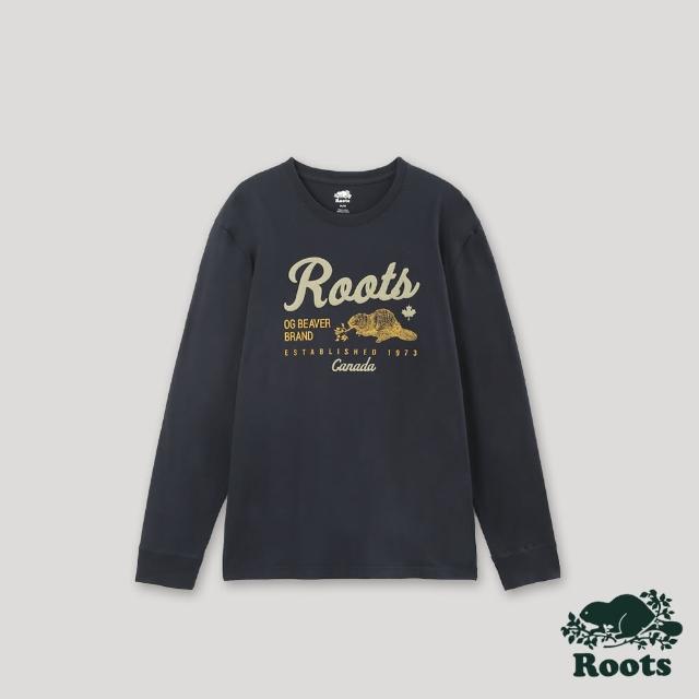 【Roots】Roots 男裝-經典傳承系列 厚磅長袖T恤(軍藍色)