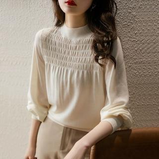 【LANNI 藍尼】★OL薄款皺痕長袖針織上衣(泡泡袖/寬袖/女裝)