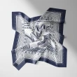【JC Collection】斜紋綢緞知性圖案印刷四季百搭領巾小方巾(深藍、淺藍、紅)
