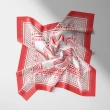 【JC Collection】斜紋綢緞知性圖案印刷四季百搭領巾小方巾(深藍、淺藍、紅)