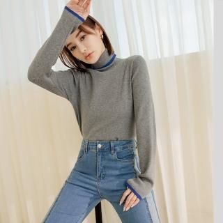 【OB 嚴選】QQ毛衣配色高領針織包芯紗長袖上衣 《FA2815》