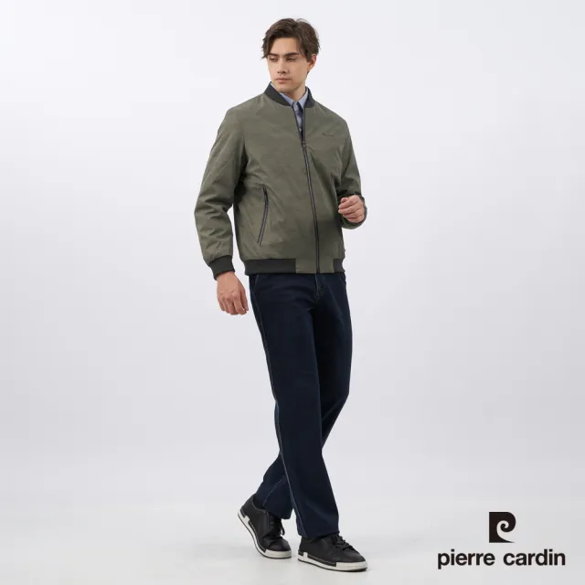 【pierre cardin 皮爾卡登】男款 都會休閒棒球領印花鋪棉外套-橄欖綠色(5235762-45)