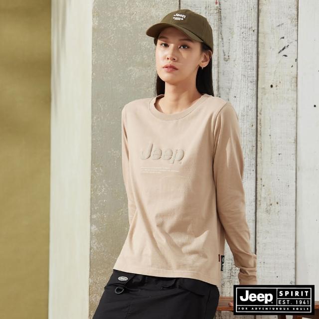 【JEEP】女裝 LOGO發泡印花長袖T恤(卡其)