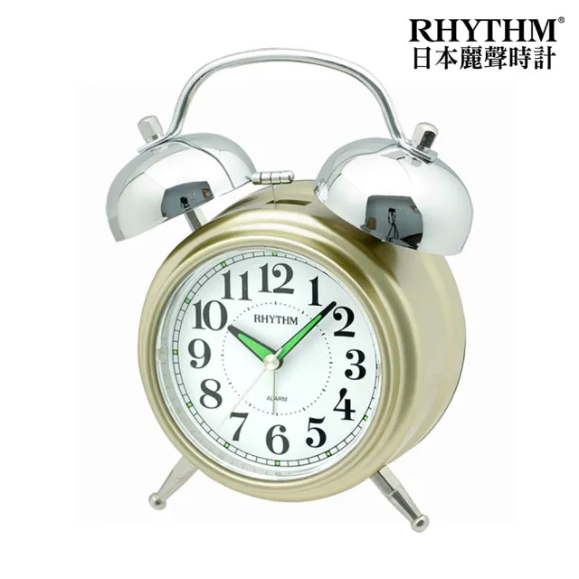 【RHYTHM 麗聲】典雅懷舊風格螢光指針貪睡夜燈功能打鈴鬧(香檳金)