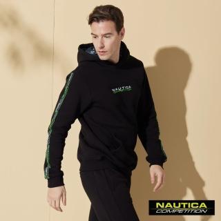 【NAUTICA】男裝 COMPETITION素面螢光條長袖帽T(黑)