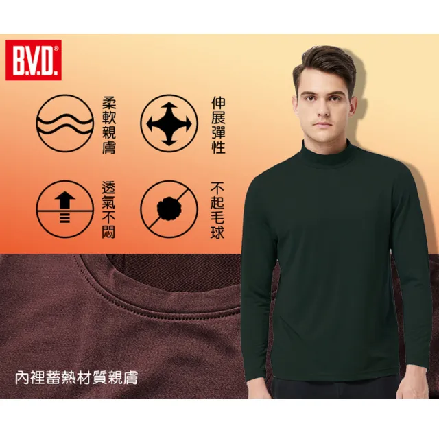 【BVD】2件組蓄熱恆溫半高領長袖衫(蓄熱 保暖 柔軟)