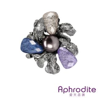 【Aphrodite 愛芙晶鑽】設計感幾何拉絲寶石珍珠花朵造型胸針(寶石胸針 珍珠胸針 花朵胸針)