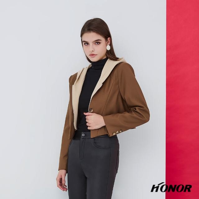 【HONOR 山形屋】短版拼接連帽單釦外套(MOMO獨家限定)