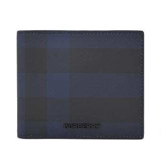【BURBERRY 巴寶莉】經典格紋帆布8卡對開短夾(海軍色)