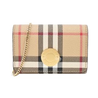 【BURBERRY 巴寶莉】經典格紋帆布可拆式鏈帶卡片斜揹包(卡其)