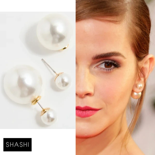 【SHASHI】紐約品牌 Double Ball Pearl 優雅雙珍珠耳環 小珍珠X大珍珠(珍珠耳環)