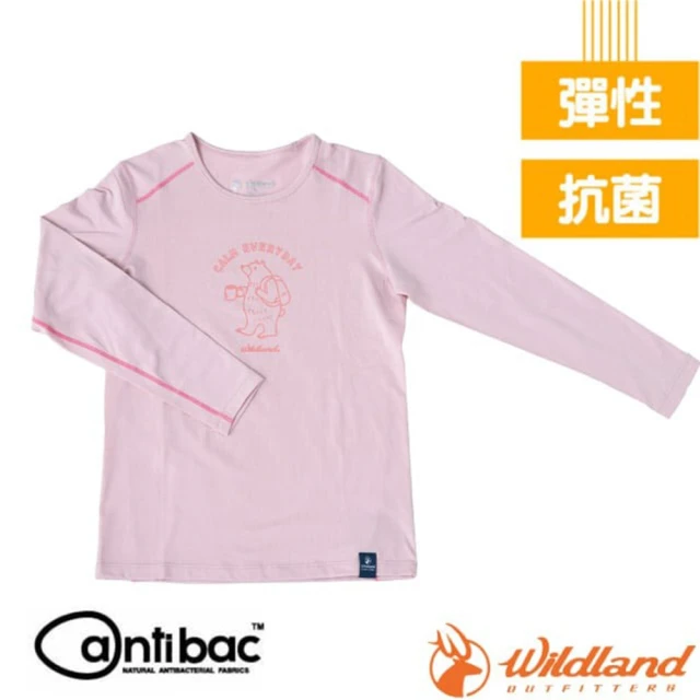 【Wildland 荒野】中童 輕能量纖維親膚保暖衣.長袖衛生衣.內搭衣(0B12666-138 摩曼粉)