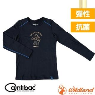 【Wildland 荒野】中童 輕能量纖維親膚保暖衣.長袖衛生衣.內搭衣(0B12666-54 黑)