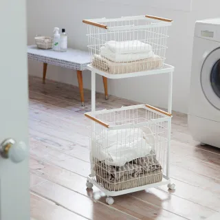 【YAMAZAKI】tosca雙層洗衣籃推車組(洗衣籃/洗衣推車/髒衣籃/衣服收納籃) 