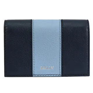 【BALLY】BALEE 撞色條紋小牛皮對開卡片夾(藍)