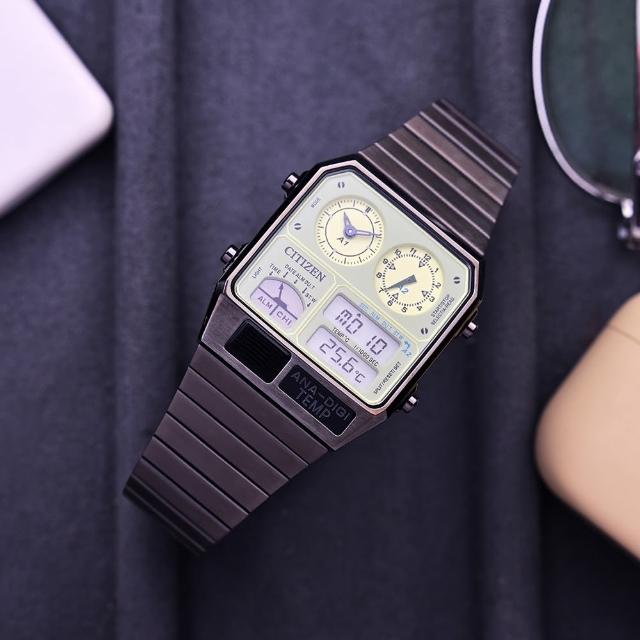 【CITIZEN 星辰】ANA-DIGI TEMP 夜光型者復古電子錶-綠x黑/32.5x40.6mm 母親節限定(JG2147-85X)