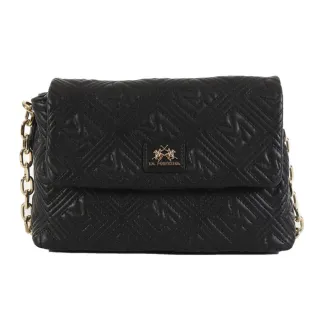 【LA MARTINA】交換禮物 義大利原裝進口 頂級時尚金標皮革肩背包 1385T(黑色)