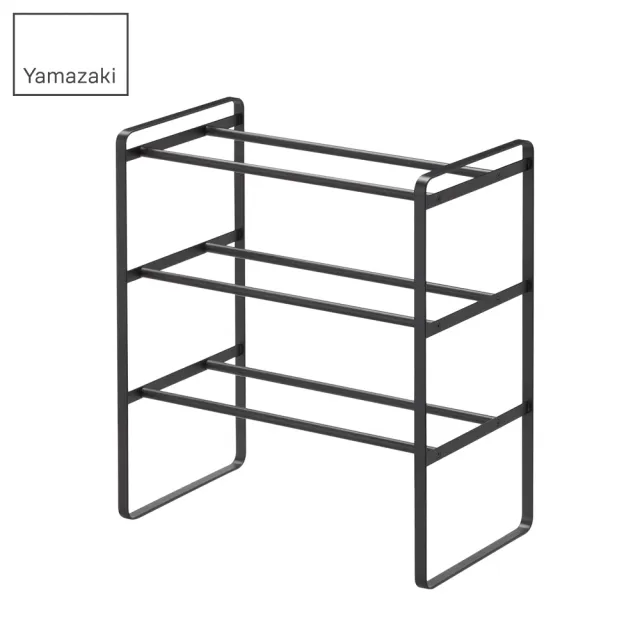 【YAMAZAKI】frame伸縮式三層鞋架-黑(鞋架/鞋櫃/鞋子收納/脫鞋架/層架/玄關收納架)