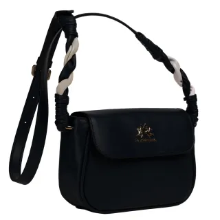 【LA MARTINA】交換禮物 義大利原裝進口 頂級金標素面皮革肩背包 LMBA01124T(黑色)