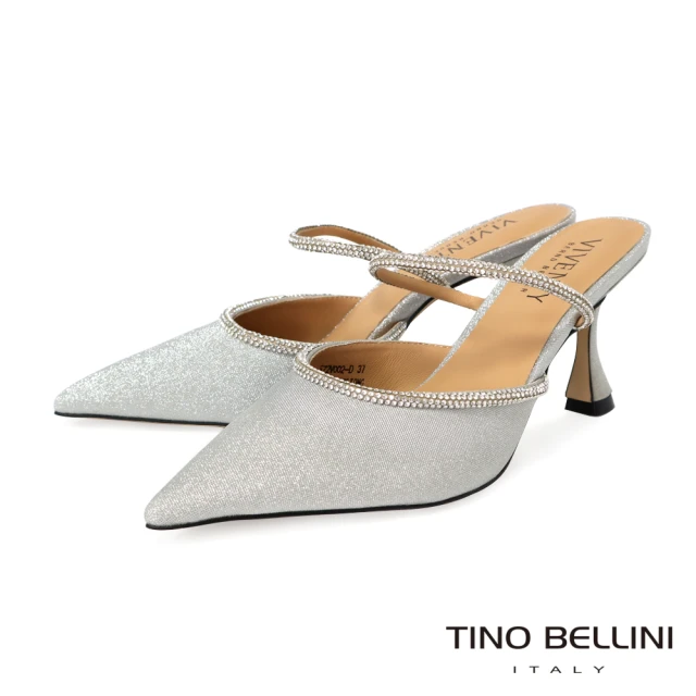 TINO BELLINI 貝里尼TINO BELLINI 貝里尼 尖頭鑽飾高跟穆勒鞋FZ2V002(閃耀銀)