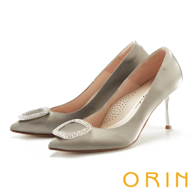 ORIN 方釦鑽飾絲綢牛皮高跟鞋(灰色)優惠推薦
