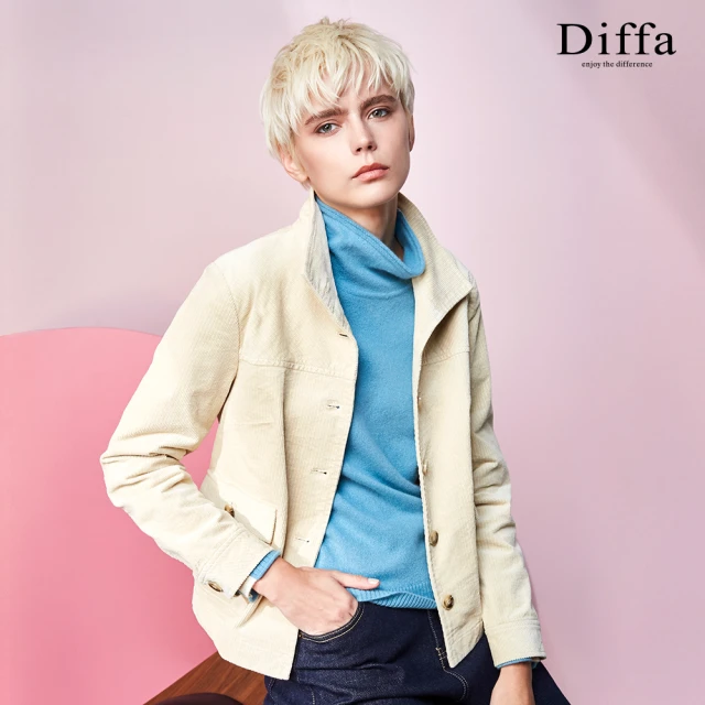 Diffa 質感條絨立領設計外套-女