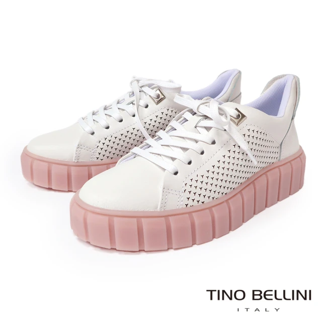 TINO BELLINI 貝里尼TINO BELLINI 貝里尼 巴西進口厚底千鳥紋鏤空綁帶休閒鞋LB0O008(草莓牛奶)