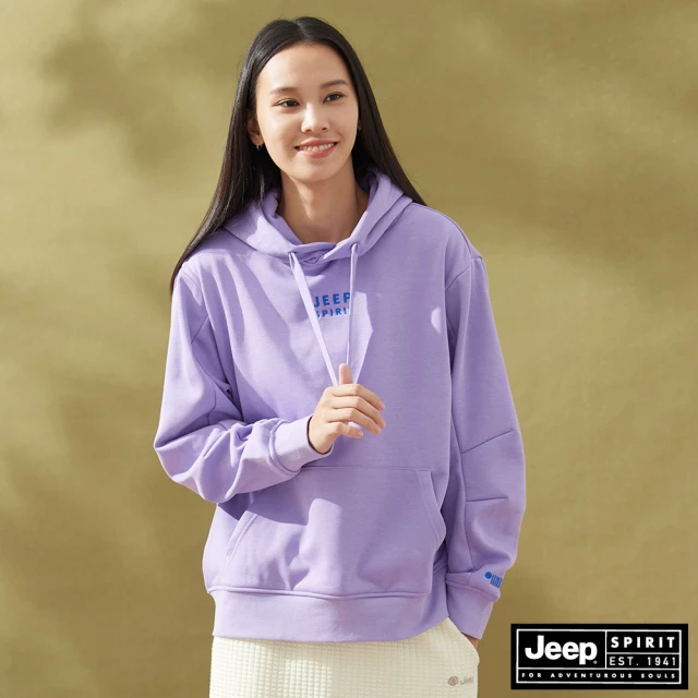 JEEP 女裝 品牌LOGO舒適寬版刷毛帽T(紫色)