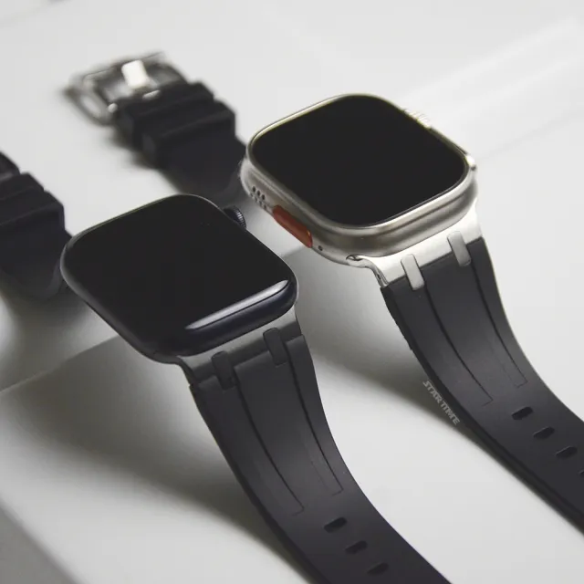 【STAR TIME】Apple Watch 42/44/45/49mm 矽膠錶帶 替換錶帶 黑/銀扣 高質感 Ultra可適用(全十種)