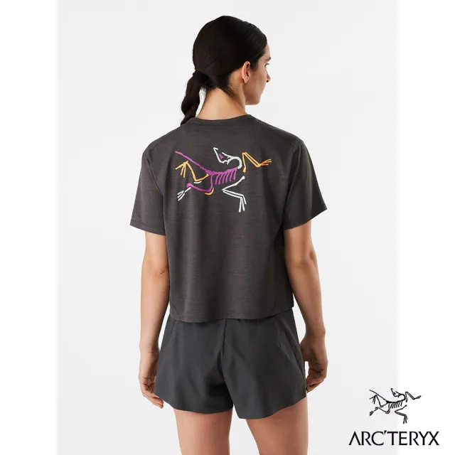 【Arcteryx 始祖鳥官方直營】女 Taema Crop Logo 快乾短袖圓領衫(黑)