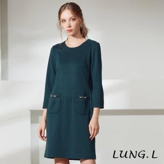 【LUNG.L 林佳樺】LN27H 綠色素雅九分袖洋裝(女裝 保暖 秋冬款)