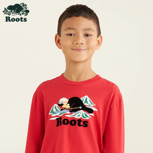 RootsRoots Roots 大童-冬日海狸系列 佳節海狸長袖T恤(紅色)