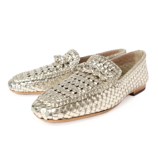 【TINO BELLINI 貝里尼】西班牙進口羊皮編織樂福鞋FZLV007(銀色)