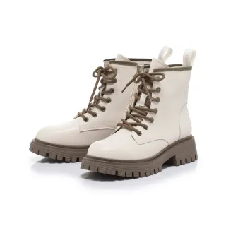 【FAIR LADY】軟實力  山系穿搭撞色綁帶鋸齒短軍靴(奶油白、7D2764)