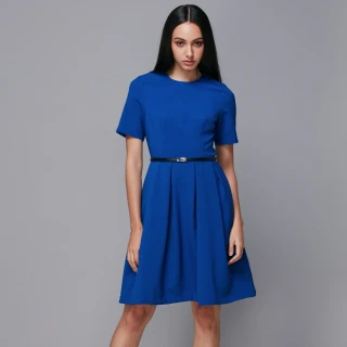 【SST&C 出清２折】520限時限量-寶藍色短袖打褶裙洋裝8561810005